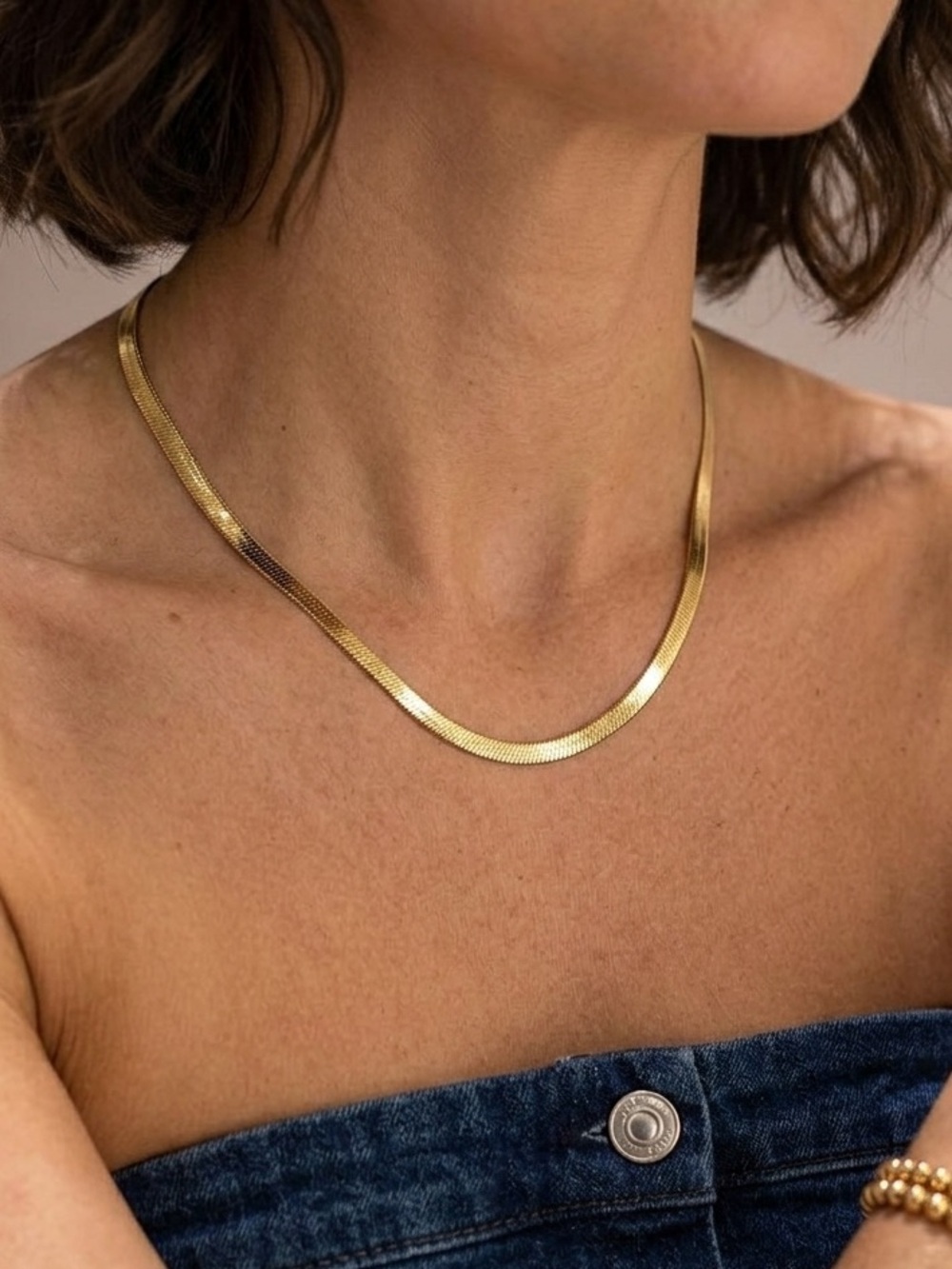 MICHELE 3mm Flat Dainty Snake Chain Necklace | 18k Gold Plated